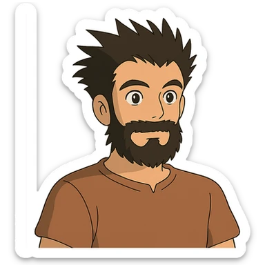 ghibli style man with beard and spiky hairstyle sticker