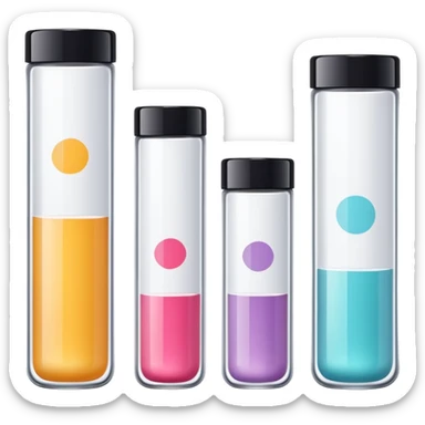 emoji of beauty tubes and jar with brand labels, minimalistic design sticker