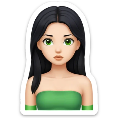 Girl with long black hair with a green tube top sticker