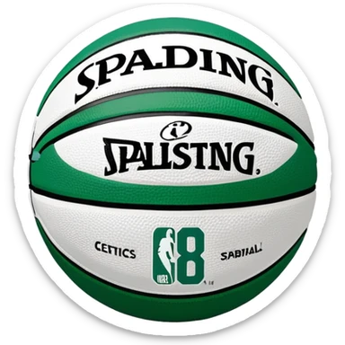 Minimalist green and white Spalding basketball with NBA logo, Celtics colors, iOS emoji style sticker
