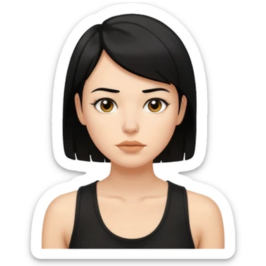 a white woman with short tomboy black hair with beauty spot on top of her lip wearing men's black tank top sticker