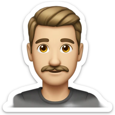 German with slicked-back hair parted in the middle, a tiny moustache and an awkward look sticker