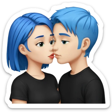 Happy dark Blue hair kissing blue hair boy both wearing black shirts sticker