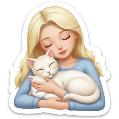 White kitty sleeping on blonde white girl's lap sticker