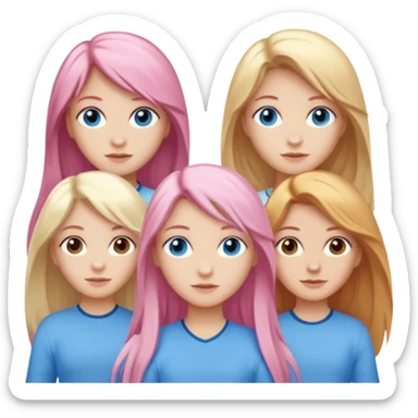 Girlfriend emoji - include 1 white girl with long light pink hair and blue eyes, 1 white girl with brown eyes and medium honey blonde hair, 1 white girl with blue eyes and light blonde hair, and 2 white girls with brown eyes and long dark brown hair sticker