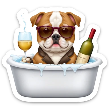 Continental bulldogge in bathtub with sunglasses and wine  sticker