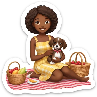 Black girl having a picnic with her puppy sticker
