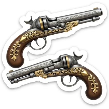 2 flintlock pistols laid on top of one another sticker