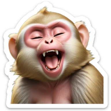 Cinematic Cute Yawning Macaque Portrait Emoji, Head tilted slightly with a dramatic, wide-open yawn, showcasing a gently textured face with half-closed, sleepy eyes and an open, relaxed mouth, Simplified yet irresistibly adorable features, highly detailed, glowing with a soft, cozy glow, high shine, relaxed yet expressive, stylized with a dash of whimsical charm, soft glowing outline, capturing the essence of a drowsy yet affectionate primate that appears ready to stretch out for a nap! sticker