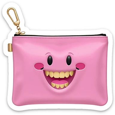 pink stoney clover lane rectangle pouch with shiny gold zipper teeth and a circle zipper puller  sticker