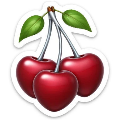 A pair of cherries emoji made of liquid silver chrome, smooth rounded shapes, glossy metallic surface, subtle sensual vibe, luxury sexy aesthetic, iOS emoji style, centered, clean white background sticker