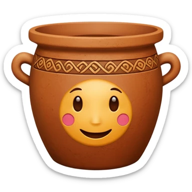 top view of a clay pot with decorative pattern, emoji style sticker