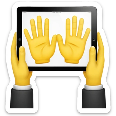 2 yellow hands holding an ipad sticker