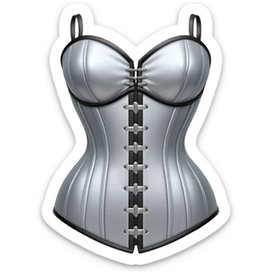 A luxury corset emoji made of silver chrome, smooth metallic curves, minimal fashion silhouette, glossy reflections, sensual high-end aesthetic, iOS emoji style, centered, clean white background sticker