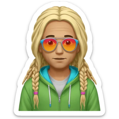 blonde long dreadlocks man with hoodie with colour ful sun glasses sticker