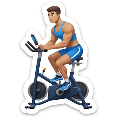 buff guy blue shorts black stationary bike sticker