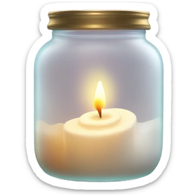 A flickering candle inside a frosted glass jar, with soft glowing light sticker