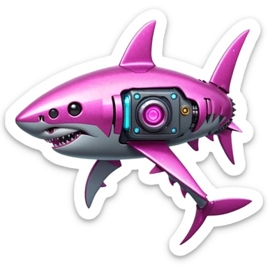 glitter mech shark pink cyberpunk sticker