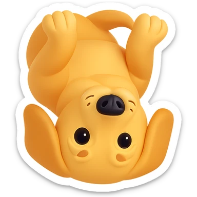 Flip the golden retriever upside down in a 3D emoji style. The original style is 3D emoji but it does not support editing, so use a general style editor while preserving the 3D emoji look and remove the background. sticker