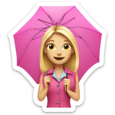 Blond girl holding pink umbrella sticker