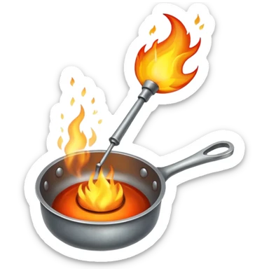 Un cucharón con fuego por debajo pero sin olla solo cucharón y fuego sticker