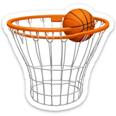 Basketball just entering the top of white net, beginning of swish, iOS emoji style sticker