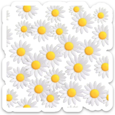 3D iOS-style daisies, realistic petals, soft lighting, white and yellow colors sticker