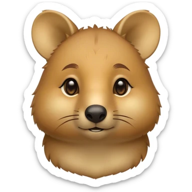 Cinematic Noble Quokka Portrait Emoji, Poised and regal, with a compact, endearing build and a smooth, well-groomed brown fur that glows with a hint of golden warmth, deep-set soulful eyes radiating kindness, Simplified yet sharp and sophisticated features, highly detailed, glowing with a soft, dignified glow, high shine, intelligent and joyful, stylized with an air of marsupial charm, focused and attentive, soft glowing outline, capturing the essence of a watchful and confident quokka, so majestic it feels as though it could bounce out of the screen with effortless authority! sticker