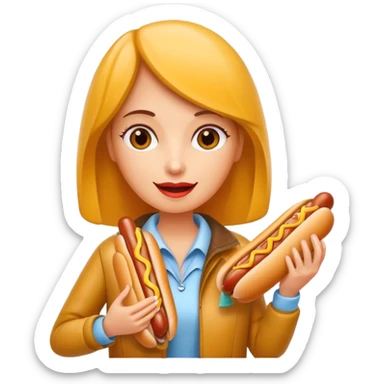 tourist woman holding hot dog sticker