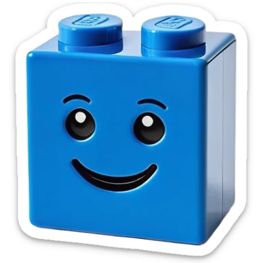 A single blue Lego-style brick with a cute smiling face sticker