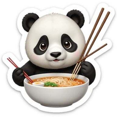 cute hungry panda with chopsticks eating ramen sticker