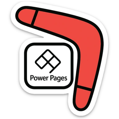 icon of a boomerang and Power Pages logo combined, outlined, playful, red and white, clean sticker
