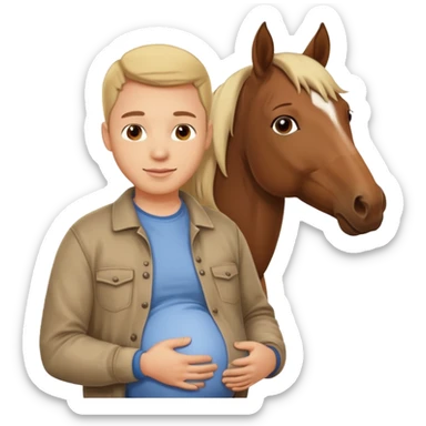 pregnant man in casual wear near horse sticker