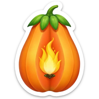 Starting from the current papaya emojis, use the second one as baseline. Modify the emoji slightly to make use of a flamlet to approximate the shape and color of the papaya sticker
