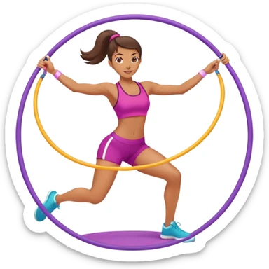 A female athlete performing aerobics exercises with a hula hoop on an exercise mat. She is focused and in motion, with a vibrant, energetic atmosphere. The background is minimalistic, highlighting the fluidity and coordination of the workout. sticker