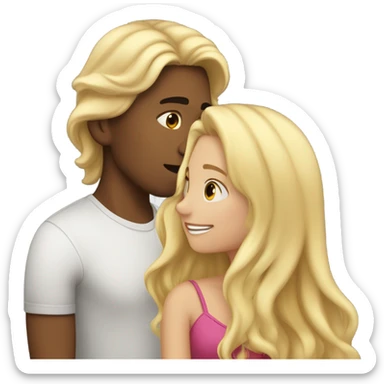 blonde long wavy hair girl and taller Latino boyfriend with dark hair kissing sticker