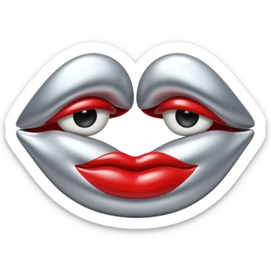 A seductive pair of slightly parted lips emoji made of liquid silver chrome, smooth glossy metallic surface, soft sensual curves, subtle reflections, luxury sexy aesthetic, minimal iOS emoji style, centered composition, clean white background, soft studio lighting, no text sticker