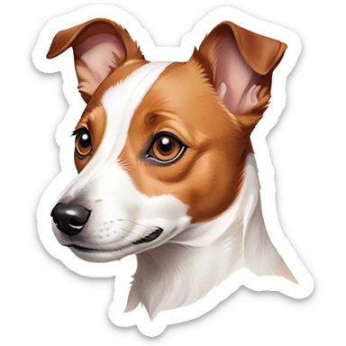 Cinematic Noble Jack Russell Terrier Portrait Emoji, Poised and spirited, with a compact, agile build in rich, warm tones, bright, alert eyes, perky ears, and a determined, lively expression, Simplified yet sharp and sophisticated features, highly detailed, glowing with a warm, natural luminescence, high shine, intelligent and resilient, stylized with an air of energetic authority, focused and alert, soft glowing outline, capturing the essence of a watchful and confident Jack Russell Terrier that appears ready to bound out of the screen with effortless energy! sticker