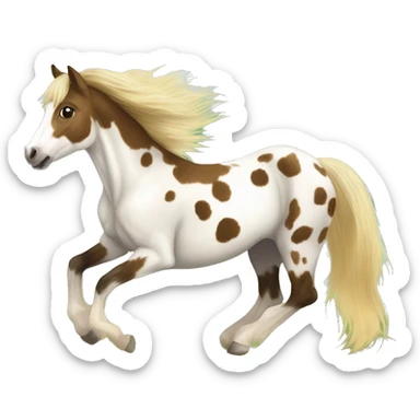 Scruffy scarred scratched scratches scratch scars Piebald tricolor palomino yellow brown pony with dark brown spots galloping running sticker