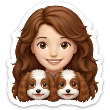 Make a girl wt long brown hair and a dog cavapoo sticker