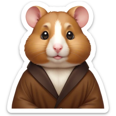 Cinematic Noble Brown Hamster Portrait Emoji, Poised and regal, with a tiny, compact build and a smooth, well-kept rich brown coat, deep-set soulful dark eyes, Simplified yet sharp and sophisticated features, highly detailed, glowing with a soft, dignified glow, high shine, intelligent and energetic, stylized with an air of miniature majesty, focused and attentive, soft glowing outline, capturing the essence of a watchful and confident rodent, so majestic it feels as though it could scurry out of the screen with effortless authority! sticker