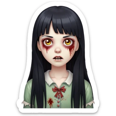 zombie girl with straight long black hair and bangs 🧟‍♀️ sticker