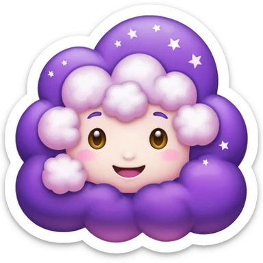 I want a purple cloud that's not like this one ☁️ but has a realistic shape without changing its appearance. The cloud should have a slightly white shaded part and should be starry but still purple/pink. The cloud has to be without face and complete purple. sticker