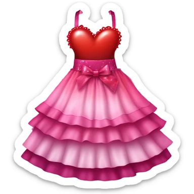 Pink ombre apron with multiple red hearts, ruffles, & glitter sticker