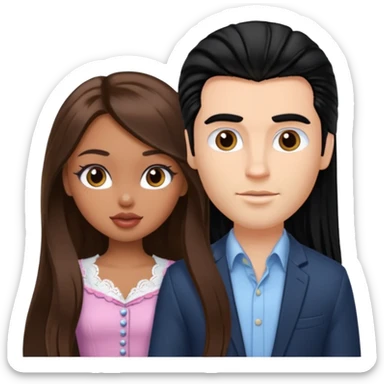 a pretty fair bratz girl with long brown hair and handsome white man with black hair sticker