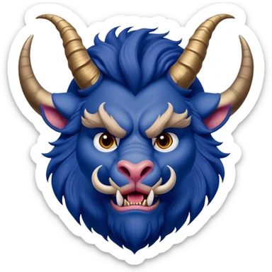 Beast from Beauty and the Beast with a human-like mouth and lips, but still with horns, fur, and beastly features wearing royal blue clothes sticker