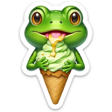 Frog licking ice cream sticker
