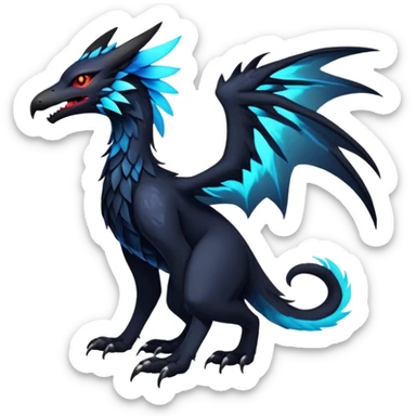 Black Dark Exotic Beaked Feathery Nocturnal Neon-glowing Abyssal Nightly Abyss-Cat-Gryphon-Salandit-Nargacuga-Silvally-Vernid-Sergal-Fakémon-Hybrid-Creature (full body) sticker