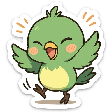green chibi anime bird dancing, joyful and energetic, chibi anime style sticker
