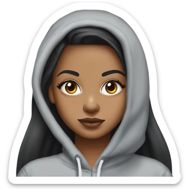 Light skin black girl with long black straight hair with grey sweat pants and a grey Ed hardy cropped hoodie  sticker